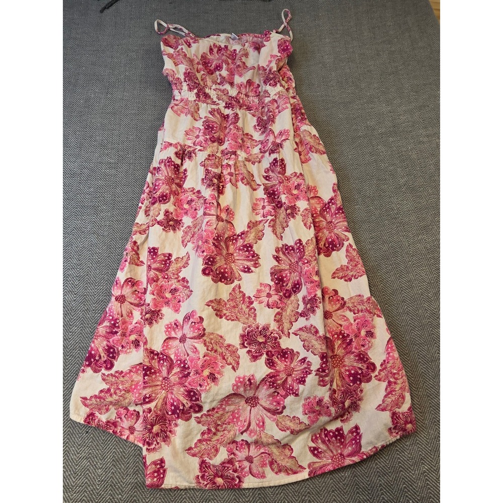 Old Navy Sundress Womens Large Beige Pink Floral Print Smocked Adjustable Strap